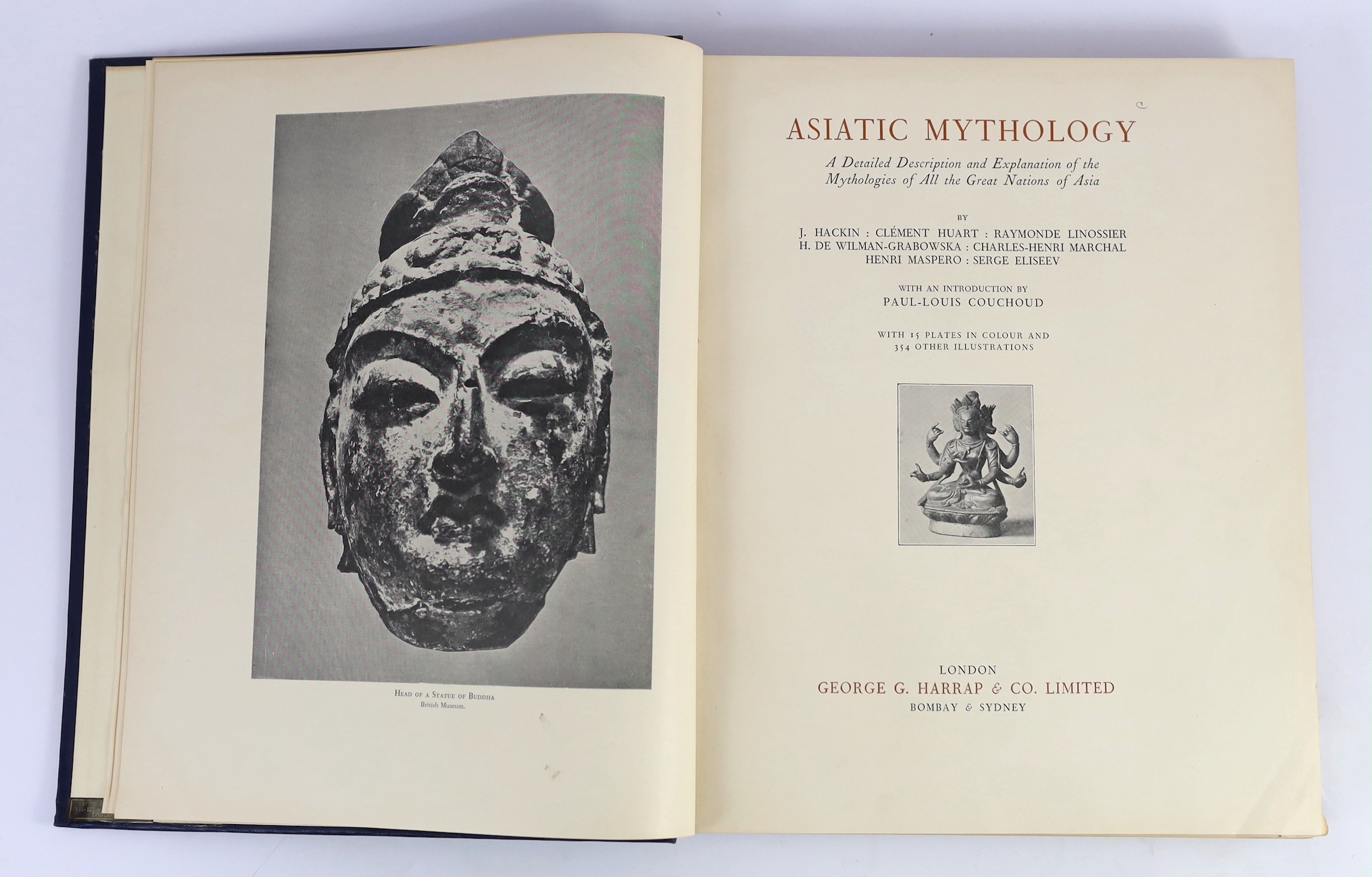 Hackin, J. - Huart, CLement & Others - Asiastic Mythology: a detailed description and explanation ... With an introduction by Paul-Louis Couchoud. (from the library of Cecil B. De Mille), 15 coloured plates and many othe